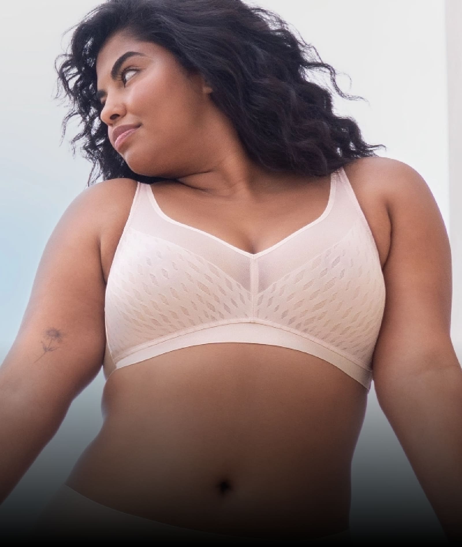 Model demonstrating bra cups