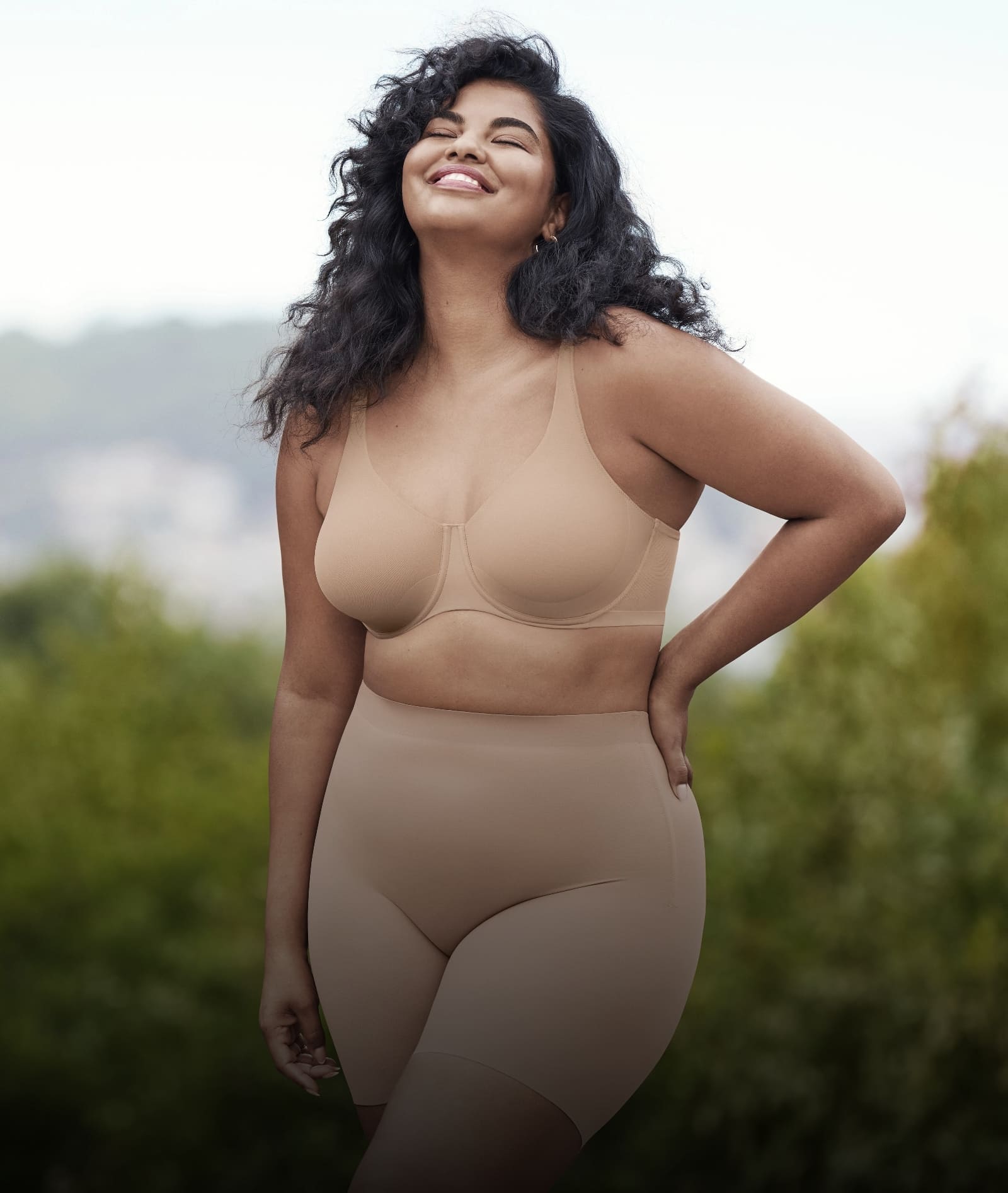 Model demonstrating bra cups